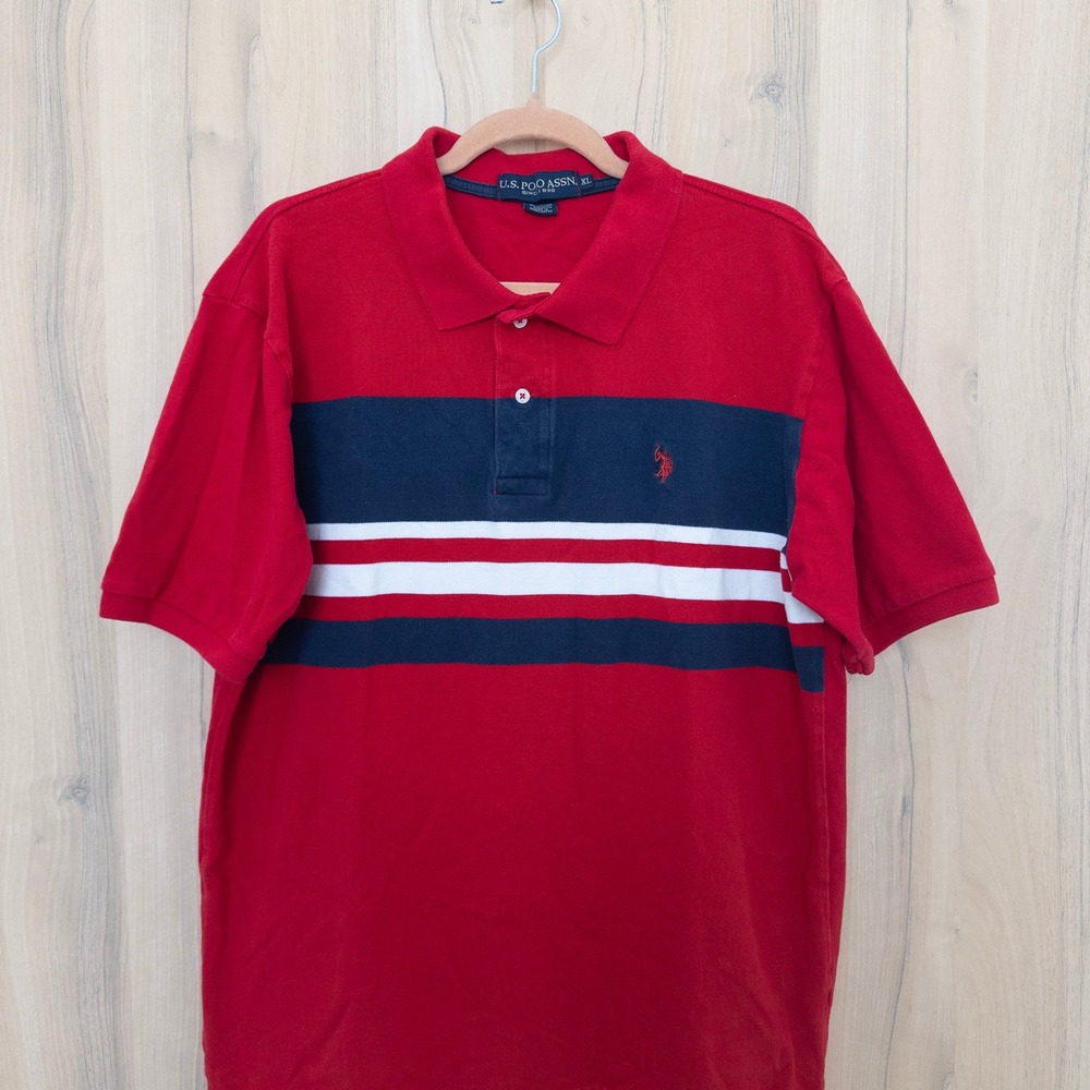 U.S. Polo Assn. Mens Polo Shirt XL Red Striped Short Sleeve Golf Preppy Casual